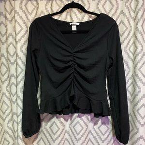 Black Ruched Long Sleeve Top
